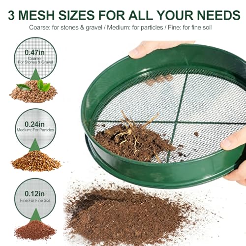 11.8 Inch Garden Soil Sifter Set Dirt Sifter with Interchangeable Screens,Multi-Functional Rock Sifter for Gardening Compost Bonsai and Sand Separation (Green) - color: Green