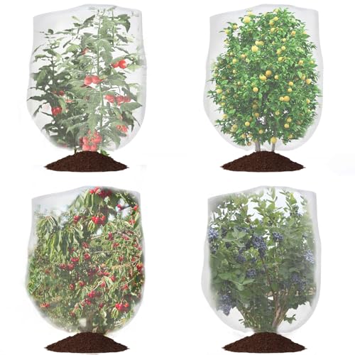 Bird Netting for Garden Protection, CANAGROW 4 Pack Garden Plant Mesh Covers Bags with Drawstring, Insect Bird Barrier Bug Netting for Fruit Blueberry Bushes Vegetable Flower (3.3x4.9FT) - size: 3.3'x4.9'- 4 Pack