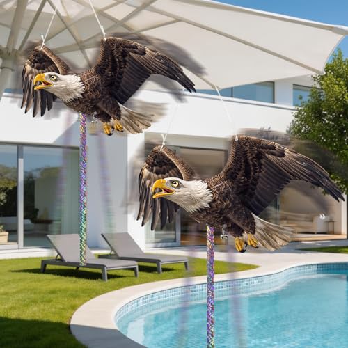4 Pack Eagle to Scare Pigeon Woodpecker Animals Away, Outdoor Hanging Plastic Fake Eagle Scarer with Reflective Tape for Keep Animals Away from Contryard Patio Yard Porch Balcony Window - color: 4pcs-black Eagle 03