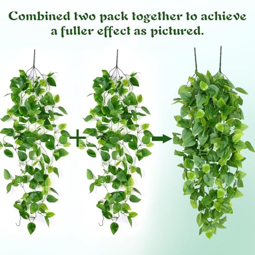 Waipfaru Fake Hanging Plants, 4Pcs Faux Ivy Pothos Vines Greenery - color: Epipremnum Aureum, size: 4Pcs Plants
