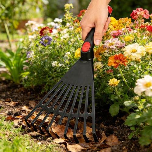 DECHOUS 2Pcs Small Hand Rake Garden Tool: Short Handle Plastic Hand Rakes for Gardening Cultivating Loosening Soil Spreading - 9 Tine - Garden Essential Tools - Black