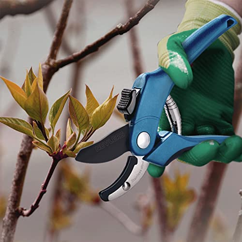 Nevlers 8" Blue Anvil Pruning Shears Heavy Duty Branch Cutter w/8mm Cut Cap - color: Blue, size: Anvil