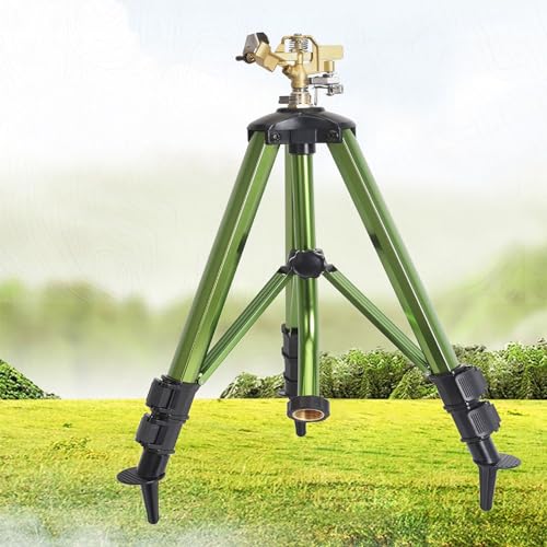 Heavy-Duty Brass Impact Sprinkler on Tripod Base, 360 Degree, 50 Feet Large Area Coverage, Adjustable Water Sprinkler, 3/4 Inch Connector Extension Legs Flip Locks