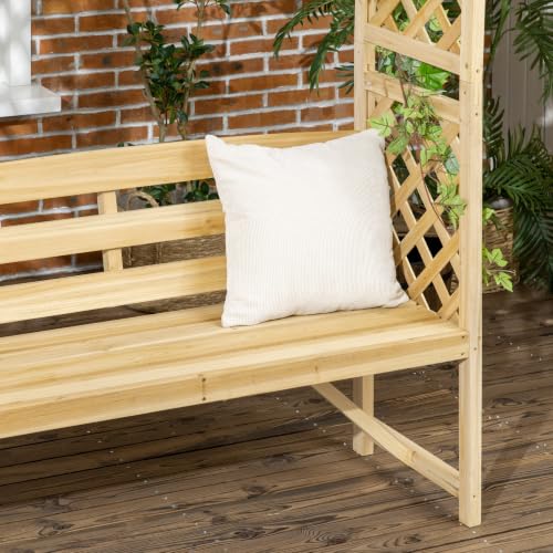 Outsunny Patio Garden Bench Arbor Arch with Pergola, 2 Trellises, Natural