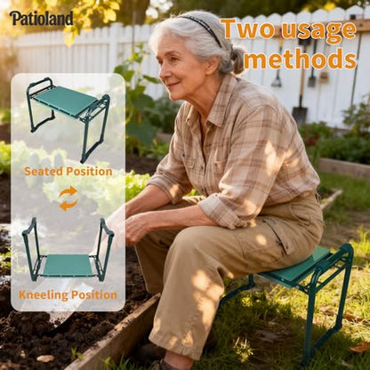 Garden Kneeler and Seat, Gardening Workseat with 2 Tool Bags - color: Green-modle B