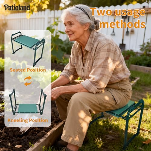Foldable Garden Kneeler and Seat,Gardening Workseat w/ Tool Pouch & HandBag - color: Green-modle C