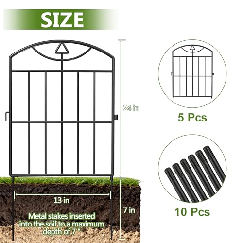 17in (H) x25ft (L), 24 Panels No Dig Decorative Garden Fence - size: 24 Panels-25 ft(L) X 24 in(H)