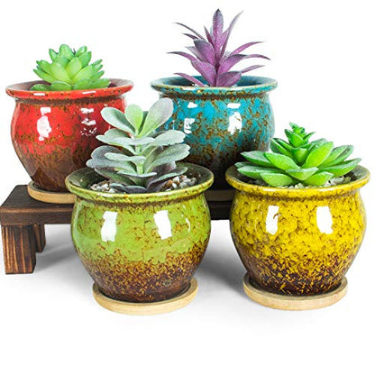 Succulent Pots, 4.5 Inch Small Plant Pots with Drainage Tray - color: Colorful
