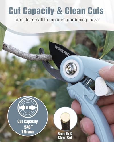 WORKPRO 6.9" Bypass Pruning Shears Gardening Scissors with SK5 Blade, Blue - color: Blue