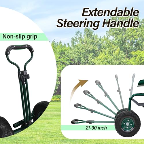 BDL Garden Cart Outdoor Rolling Garden Workseat with Wheels, Heavy Duty Garden Tool Cart with Extendable Handle and Storage for Seniors Yard Gardening Work - size: Rolling Cart