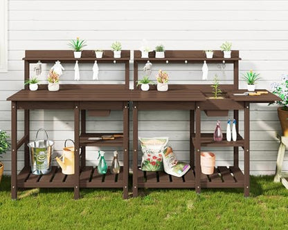 SERWALL Outdoor Potting Bench with Removable Sink,Gardening Table,Coffee - color: Coffee, size: Classic
