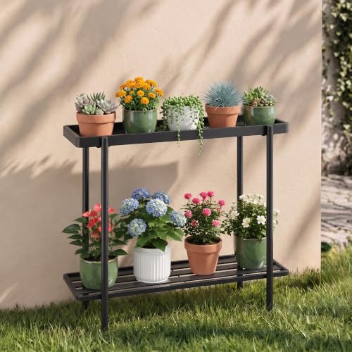 2 Tier Metal Plant Stand, Window Plant Shelves Indoor Outdoor - color: Metal