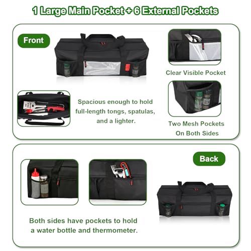 24" BBQ Tool Storage Bag with Pockets, Grill Tool Organizer- Heavy-Duty Storage Bag Waterproof 600D Oxford, Folding Design Gift for Camping, Tailgates, Outdoor BBQ Parties (24" Lx8 Wx8 H) - style: (24" Lx8 Wx8 H)