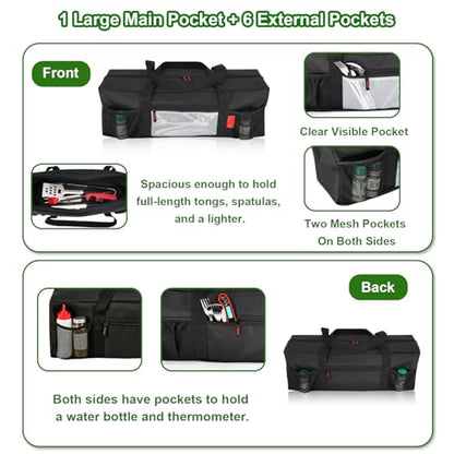 24" BBQ Tool Storage Bag with Pockets, Grill Tool Organizer- Heavy-Duty Storage Bag Waterproof 600D Oxford, Folding Design Gift for Camping, Tailgates, Outdoor BBQ Parties (24" Lx8 Wx8 H) - style: (24" Lx8 Wx8 H)