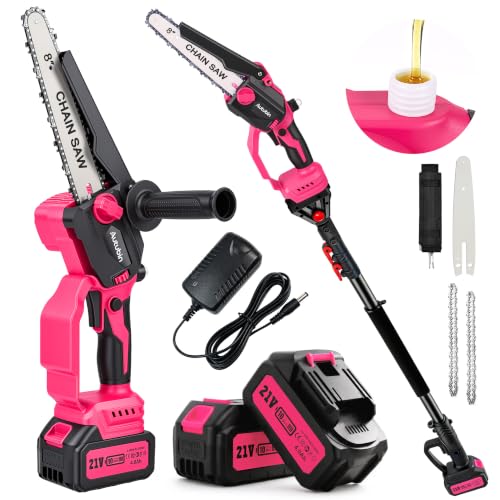 2-in-1 Pink Cordless Pole Saw for Tree Trimming, Branches Cutting - color: Hot Pink, size: 8inch