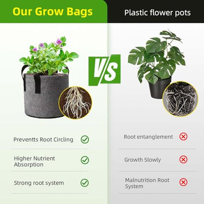 5 Pack 7 Gallon Plant Grow Bags, Aeration Pots for Vegetables, Flowers, Tomatoes herbs Thick Non-Woven Fabric Plant Container 350G Sturdy Handles & Reinforced inner lining Breathable Reusable Durable - size: 7 Gallons