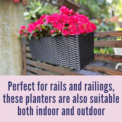 LaLaGreen Deck Railing Planter Box (20 Inch, 4 Pack) Black Rectangular Window Flower Boxes with Bracket, Self Watering System Hanging Planter Box for Outdoor Plant Container Herb Rail Fence Balcony - color: Black X 4