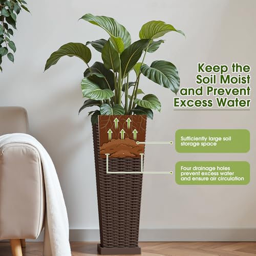 Devoko Resin 23.6'' Tall Planters, Large Taper Outdoor Planter - color: Brown, size: 23.6" With Trays