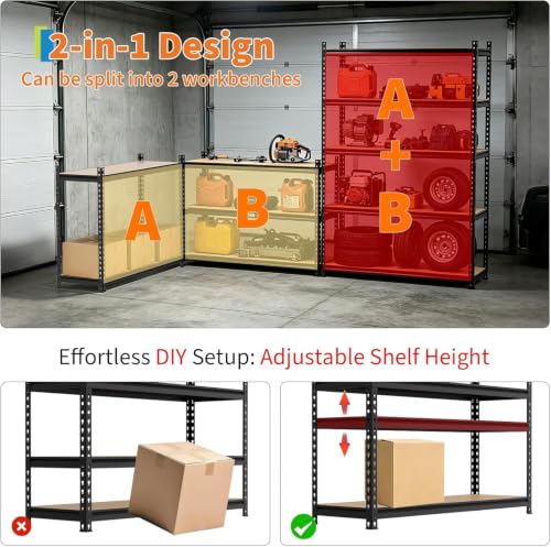 Heavy Duty 5-Tier Storage Shelves, 2204 lbs, 72"H x 48"W x 15.7"D - size: 72" H x 48" W x 15.7" D