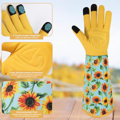 Gardening Gloves for Women, Long Garden Gloves with Grip, Thorn-Proof, Gift - color: Yellow - Sunflower