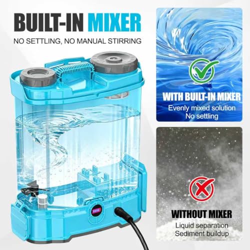Battery Powered Backpack Sprayer 4.2 Gallon with Auto-Mixing System, Dual Battery System, Compatible with Makita 21V Battery, 2 Interchangeable Spray Wands (Stainless Steel & Fiberglass) for Garden