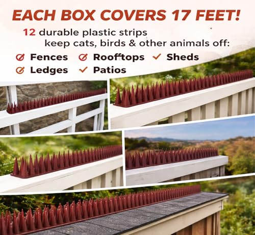 Heavy Duty Cat, Bird, Rodent Deterrent Outdoor Anti-Climb Repellent Security Device Spikes - 12 Pack [16.97FT] (1.98 pounds)