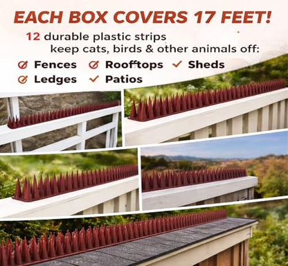 Heavy Duty Cat, Bird, Rodent Deterrent Outdoor Anti-Climb Repellent Security Device Spikes - 12 Pack [16.97FT] (1.98 pounds)