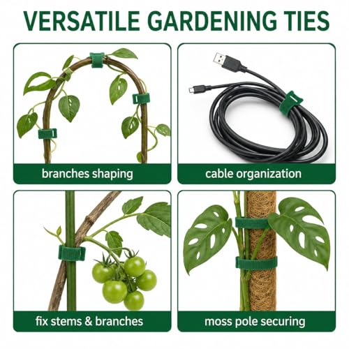 100PCS Garden Plant Ties with Hook & Loop - Reusable Adjustable Nylon Straps for Vines, Tomatoes, Stems, and Plant Support, Secure Non-Slip Fastening Clips - size: 100PCS