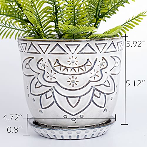 VanEnjoy 5.9 inch Round Bohemian Style Ceramic Planter, Geometry Engrave Off White Brown Succulent Planter Flower Pot, Indoor Outdoor Decorative Planter - color: Tyh, size: 5.9"