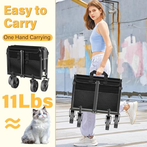 Collapsible Wagons Carts Foldable, 360Lbs Foldable Wagon with Wheels - color: Black