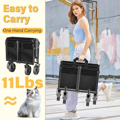 Collapsible Wagons Carts Foldable, 360Lbs Foldable Wagon with Wheels - color: Black