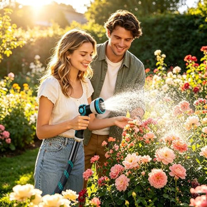Garden Hose 25FT, Ultra Lightweight with 10-Function Nozzle - color: Blue