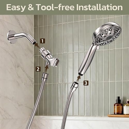 JDO Handheld Shower Head, 6 Spray Settings, Brushed Nickel Finish - color: Brushed Nickel, style: 6 Modes