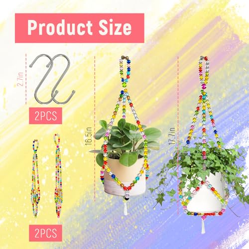 2 Pack Macrame Plant Hangers with 2 Hooks, 17.9inch/16.7inch Bead Hanging Planter for Indoor Outdoor Bohemian Home Garden Decor