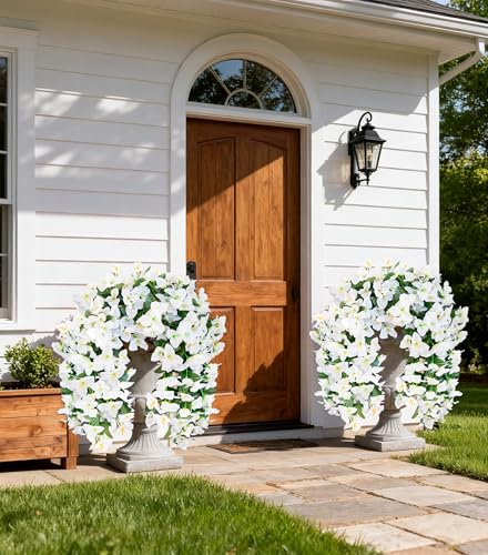 2 PCS Bougainvillea Artificial Hanging Flowers Plants for Outdoors, White - color: White