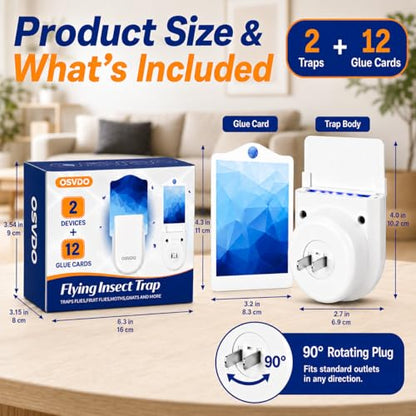 Fruit Fly Traps for Indoor (2 Devices and 12 Glue Cards) 400 Sq Ft Coverage