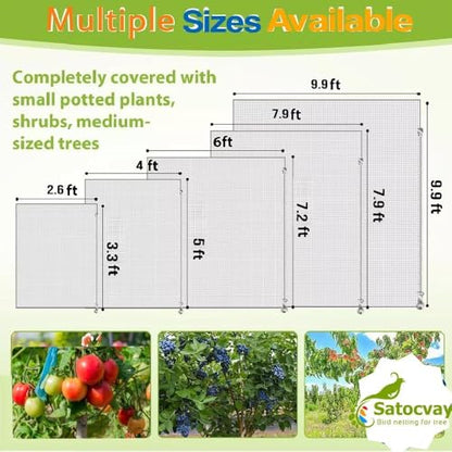 Fruit Tree Netting 2 Pack 8x8 FT with Drawstring and Zipper - Reusable Plant Protection Cover, Heavy Duty PE Mesh Netting for Blueberry Bushes - Blocks Birds/Deer/Squirrels - size: 8x8 FT