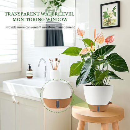 2 Pack 10 inch Plant Pots, Plastic Self Watering Planters - color: White, size: 10 inch