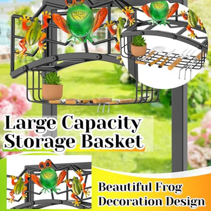 Garden Hose Holder, Water Hose Reel Stand with Storage Basket Holds 151ft - color: Black - Frog