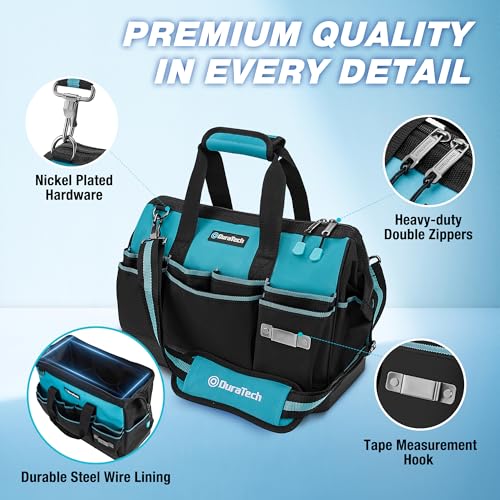 DURATECH 16" Heavy Duty Tool Bag with Hard Bottom and 18 Pockets - size: 16 Inch