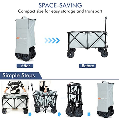 Goplus Collapsible Wagon, Folding Utility Wagon Cart w/Universal Wheels & Adjustable Handle & Cover Bag, Grocery Wagon for Garden Shopping Camping (Grey) - color: Gray