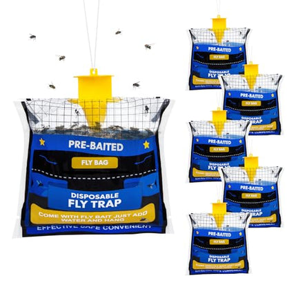 6 Pack Pre-Baited Fly Traps Outdoor Fly Bags for Patio Farm Ranch - size: 6 Packs