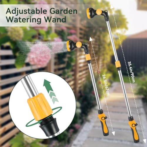 Watering Wand Heavy Duty, 26-35.4" watering wand for garden hose With 9 Spray Patterns & 180° Swivel Head Non-Slip Handle For Plants Hanging Baskets Patio Cleaning