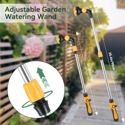 Watering Wand Heavy Duty, 26-35.4" watering wand for garden hose With 9 Spray Patterns & 180° Swivel Head Non-Slip Handle For Plants Hanging Baskets Patio Cleaning