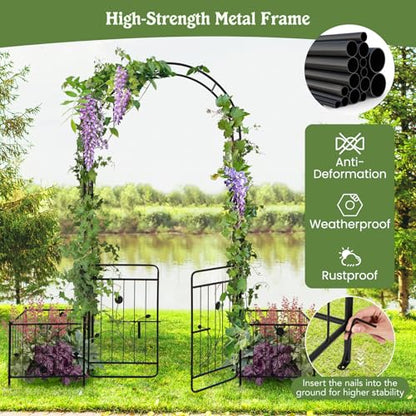 S AFSTAR 87-Inche Garden Arbor with Gate & Side Planter Box, Metal Garden Arch with Lockable Gate, Arched Top Arbour, Heavy-Duty Arched Trellis Archway for Climbing Plants Grape Vines Wedding Ceremony