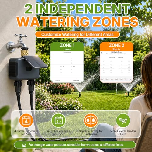Mcbazel Solar WiFi Water Timer for Garden Hose, 2 Zone Sprinkler Controller