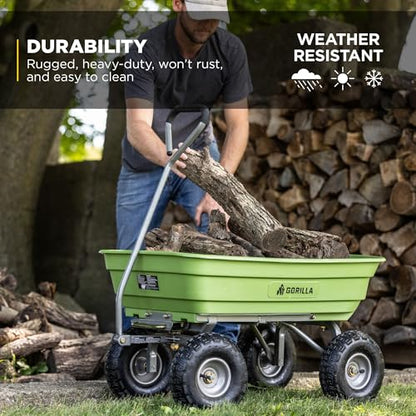 Gorilla Carts 600-Pound Capacity Heavy Duty Poly Yard Garden Steel Quick Dump Utility Wheelbarrow Wagon Cart with Straight Pull Handle, Green, Model GOR4G-COM - size: 4-Cubic Feet, style: Pneumatic-Green