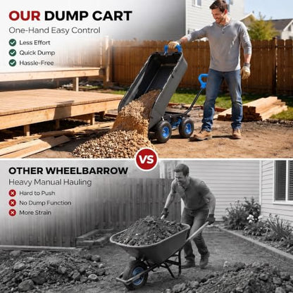 Autodaya Garden Dump Cart Wagon 1000 Lbs, Heavy Duty Yard Wheelbarrow - color: 1000lbs|blue