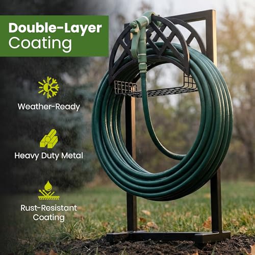 Growia Garden Hose Holder Stand, Freestanding Metal, Holds 160ft Hose