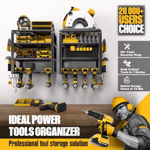 Spampur Power Tool Organizer Wall Mount - size: 4 shelves 4 slots (2 pack) without power strip